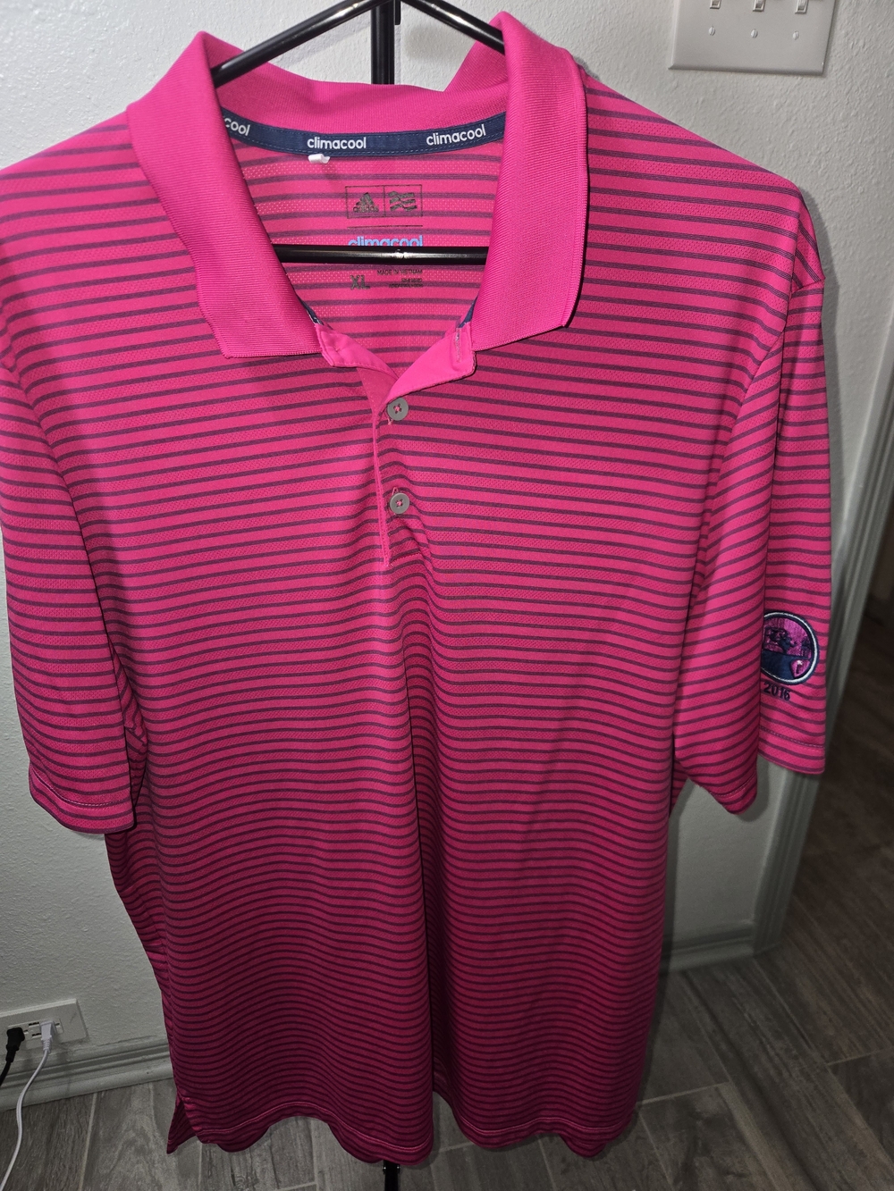 adidas Pink and Black Striped Climacool Polo